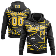 Load image into Gallery viewer, Custom Stitched Black Yellow-White 3D Pattern Design Line Sports Pullover Sweatshirt Hoodie