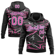 Load image into Gallery viewer, Custom Stitched Black Pink Light Blue-White 3D Pattern Design Line Sports Pullover Sweatshirt Hoodie
