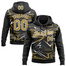 Load image into Gallery viewer, Custom Stitched Black Old Gold-White 3D Pattern Design Line Sports Pullover Sweatshirt Hoodie