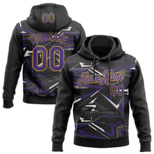Load image into Gallery viewer, Custom Stitched Black Purple Old Gold-White 3D Pattern Design Line Sports Pullover Sweatshirt Hoodie