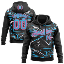 Load image into Gallery viewer, Custom Stitched Black Sky Blue Pink-White 3D Pattern Design Line Sports Pullover Sweatshirt Hoodie