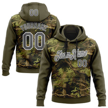 Load image into Gallery viewer, Custom Stitched Olive Steel Gray-White 3D Pattern Design Tree Camo Hunting Sports Pullover Sweatshirt Salute To Service Hoodie