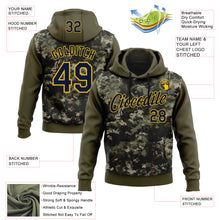 Load image into Gallery viewer, Custom Stitched Olive Navy-Yellow 3D Pattern Design Tree Camo Hunting Sports Pullover Sweatshirt Salute To Service Hoodie
