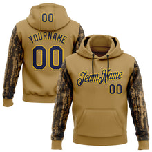 Laden Sie das Bild in den Galerie-Viewer, Custom Stitched Old Gold Navy-Yellow 3D Pattern Design Tree Camo Hunting Sports Pullover Sweatshirt Hoodie