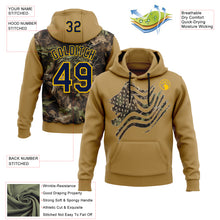 Laden Sie das Bild in den Galerie-Viewer, Custom Stitched Old Gold Navy-Yellow 3D Pattern Design Tree Camo American Flag Hunting Sports Pullover Sweatshirt Hoodie