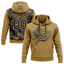 Laden Sie das Bild in den Galerie-Viewer, Custom Stitched Old Gold Navy-Yellow 3D Pattern Design Tree Camo American Flag Hunting Sports Pullover Sweatshirt Hoodie