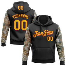 Load image into Gallery viewer, Custom Stitched Black Yellow-Red 3D Pattern Design Tree Camo Hunting Sports Pullover Sweatshirt Hoodie