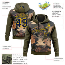Load image into Gallery viewer, Custom Stitched Olive Navy-Yellow 3D Pattern Design Tree Camo Hunting Sports Pullover Sweatshirt Salute To Service Hoodie