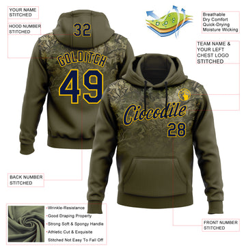 Custom Stitched Olive Navy-Yellow 3D Pattern Design Tree Camo Gradient Hunting Sports Pullover Sweatshirt Salute To Service Hoodie
