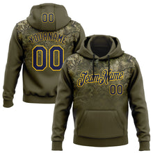 Load image into Gallery viewer, Custom Stitched Olive Navy-Yellow 3D Pattern Design Tree Camo Gradient Hunting Sports Pullover Sweatshirt Salute To Service Hoodie