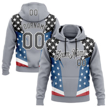 Laden Sie das Bild in den Galerie-Viewer, Custom Stitched Gray Steel Gray Black Blue Red-White 3D Pattern Design American Flag Inspire Patriotic Sportswear Pullover Sweatshirt Hoodie