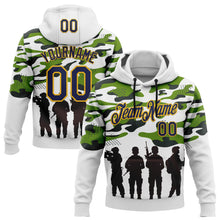 Laden Sie das Bild in den Galerie-Viewer, Custom Stitched White Navy Black-Gold 3D Pattern Design Camo Military Sportswear Pullover Sweatshirt Hoodie