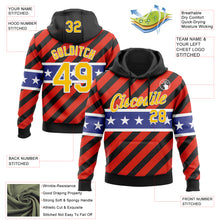 Laden Sie das Bild in den Galerie-Viewer, Custom Stitched Black Yellow Red Blue-White 3D Pattern Design American Flag Inspire Patriotic Sportswear Pullover Sweatshirt Hoodie