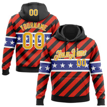 Laden Sie das Bild in den Galerie-Viewer, Custom Stitched Black Yellow Red Blue-White 3D Pattern Design American Flag Inspire Patriotic Sportswear Pullover Sweatshirt Hoodie