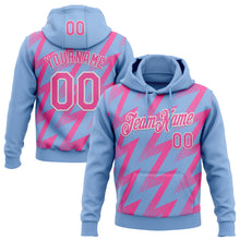 Load image into Gallery viewer, Custom Stitched Light Blue Pink-White 3D Pattern Design Zigzag Shape Sports Pullover Sweatshirt Hoodie