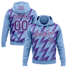 Load image into Gallery viewer, Custom Stitched Light Blue Purple-White 3D Pattern Design Zigzag Shape Sports Pullover Sweatshirt Hoodie