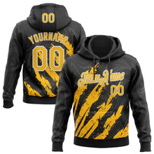 Load image into Gallery viewer, Custom Stitched Black Gold-White 3D Pattern Design Splash Sports Pullover Sweatshirt Hoodie