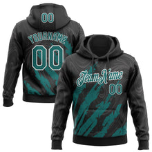 Load image into Gallery viewer, Custom Stitched Black Teal-White 3D Pattern Design Splash Sports Pullover Sweatshirt Hoodie