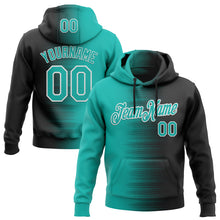 Load image into Gallery viewer, Custom Stitched Black Aqua-White 3D Pattern Design Gradient Line Sports Pullover Sweatshirt Hoodie