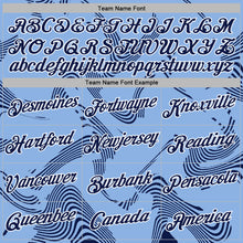 Load image into Gallery viewer, Custom Stitched Light Blue Navy-White 3D Pattern Design Curve Lines Sports Pullover Sweatshirt Hoodie