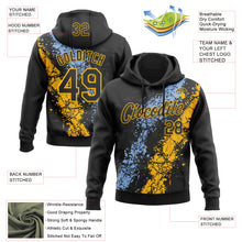 Load image into Gallery viewer, Custom Stitched Black Light Blue-Gold 3D Pattern Design Splash Sports Pullover Sweatshirt Hoodie