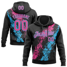 Charger l'image dans la galerie, Custom Stitched Black Pink-Sky Blue 3D Pattern Design Splash Sports Pullover Sweatshirt Hoodie