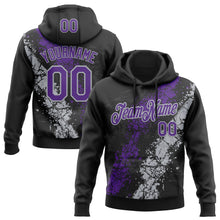 Load image into Gallery viewer, Custom Stitched Black Purple-Gray 3D Pattern Design Splash Sports Pullover Sweatshirt Hoodie