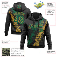 Load image into Gallery viewer, Custom Stitched Black Kelly Green-Old Gold 3D Pattern Design Splash Sports Pullover Sweatshirt Hoodie