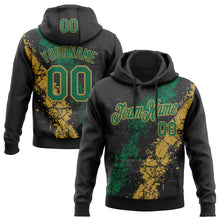 Load image into Gallery viewer, Custom Stitched Black Kelly Green-Old Gold 3D Pattern Design Splash Sports Pullover Sweatshirt Hoodie