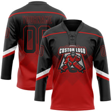 Charger l'image dans la galerie, Custom Black Red 3D Pattern Gradient Square Shapes Hockey Lace Neck Jersey