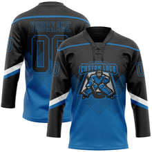 Charger l'image dans la galerie, Custom Black Blue-White 3D Pattern Gradient Square Shapes Hockey Lace Neck Jersey