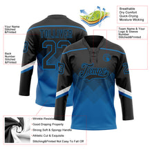 Charger l'image dans la galerie, Custom Black Blue-White 3D Pattern Gradient Square Shapes Hockey Lace Neck Jersey