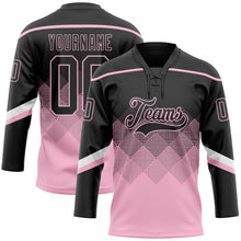 Charger l'image dans la galerie, Custom Black Light Pink-White 3D Pattern Gradient Square Shapes Hockey Lace Neck Jersey