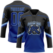 Charger l'image dans la galerie, Custom Black Royal-Light Blue 3D Pattern Gradient Square Shapes Hockey Lace Neck Jersey