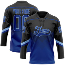 Charger l'image dans la galerie, Custom Black Royal-Light Blue 3D Pattern Gradient Square Shapes Hockey Lace Neck Jersey