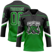 Charger l'image dans la galerie, Custom Black Grass Green-White 3D Pattern Gradient Square Shapes Hockey Lace Neck Jersey