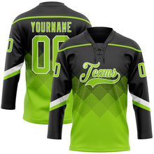 Charger l'image dans la galerie, Custom Black Neon Green-White 3D Pattern Gradient Square Shapes Hockey Lace Neck Jersey