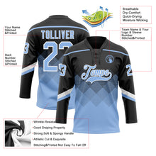 Charger l'image dans la galerie, Custom Black Light Blue-White 3D Pattern Gradient Square Shapes Hockey Lace Neck Jersey