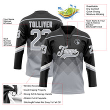 Charger l'image dans la galerie, Custom Black Gray-White 3D Pattern Gradient Square Shapes Hockey Lace Neck Jersey