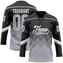Charger l'image dans la galerie, Custom Black Gray-White 3D Pattern Gradient Square Shapes Hockey Lace Neck Jersey