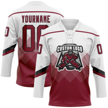 Charger l'image dans la galerie, Custom White Crimson-Black 3D Pattern Gradient Square Shapes Hockey Lace Neck Jersey