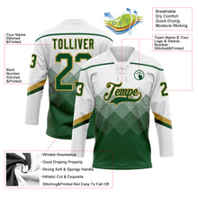 Charger l'image dans la galerie, Custom White Green-Old Gold 3D Pattern Gradient Square Shapes Hockey Lace Neck Jersey