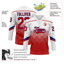 Load image into Gallery viewer, Custom White Red-Royal 3D Pattern Gradient Square Shapes Hockey Lace Neck Jersey