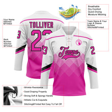 Charger l'image dans la galerie, Custom White Deep Pink-Black 3D Pattern Gradient Square Shapes Hockey Lace Neck Jersey