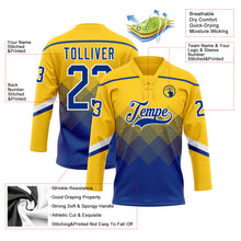 Load image into Gallery viewer, Custom Yellow Royal-White 3D Pattern Gradient Square Shapes Hockey Lace Neck Jersey