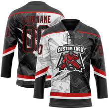 Load image into Gallery viewer, Custom Black White-Red 3D Pattern Gradient Fashion Scratch Hockey Lace Neck Jersey