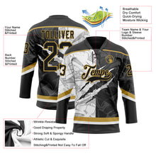Charger l'image dans la galerie, Custom Black White-Old Gold 3D Pattern Gradient Fashion Scratch Hockey Lace Neck Jersey
