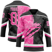 Load image into Gallery viewer, Custom Black Pink-White 3D Pattern Gradient Fashion Scratch Hockey Lace Neck Jersey