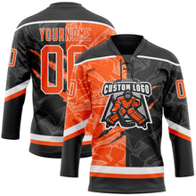 Load image into Gallery viewer, Custom Black Orange-White 3D Pattern Gradient Fashion Scratch Hockey Lace Neck Jersey