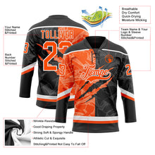 Load image into Gallery viewer, Custom Black Orange-White 3D Pattern Gradient Fashion Scratch Hockey Lace Neck Jersey